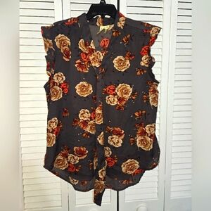 Midnight Sky Women's XL Floral Sleeveless Top - Gray and Orange